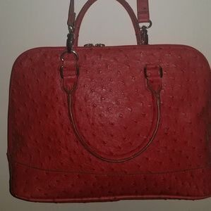 Red Bueno ostrich leather bag